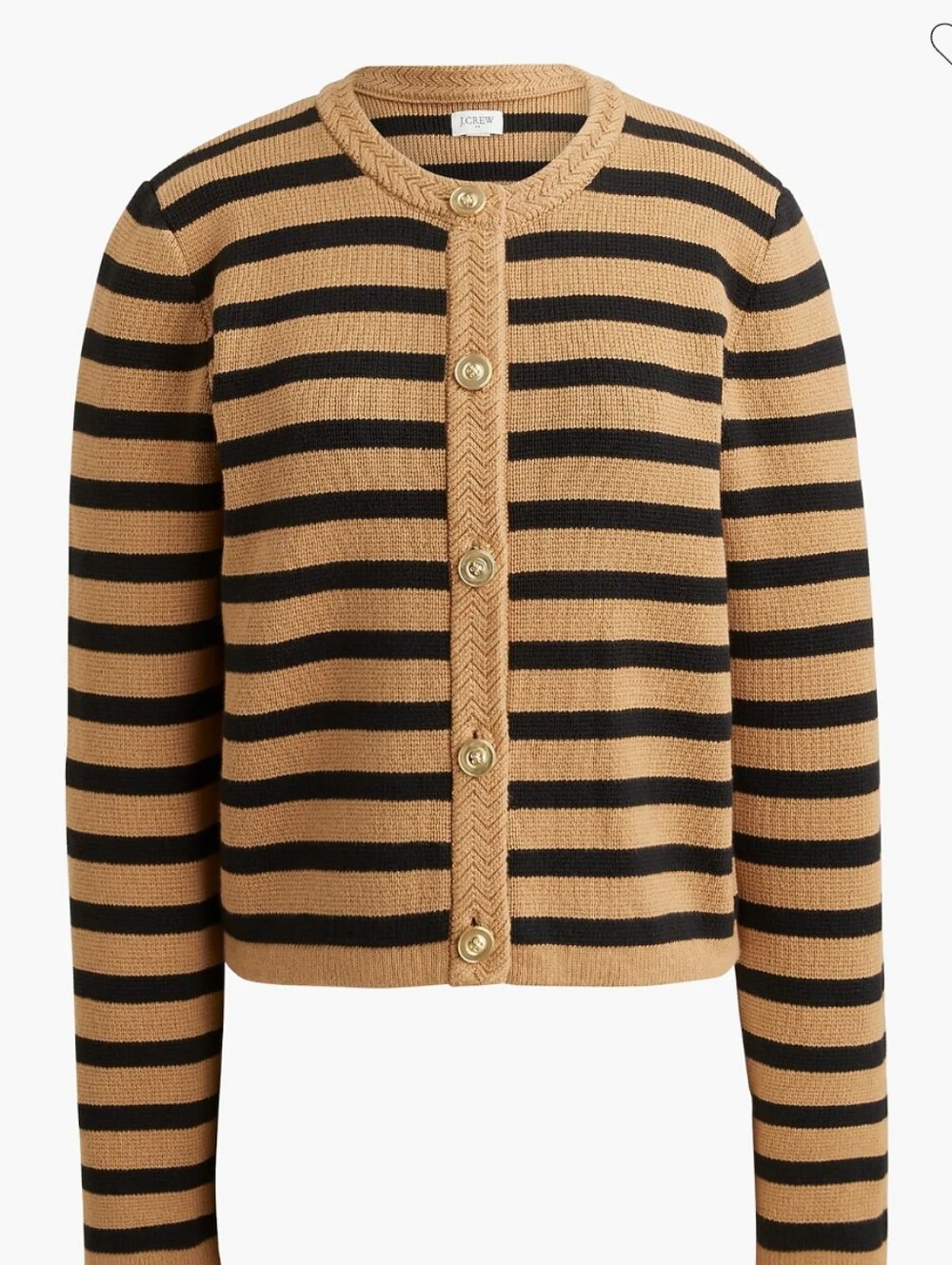 J. Crew Striped Cotton Lady Jacket Cardigan Sweater CAMEL BLACK STRIPE Size XS